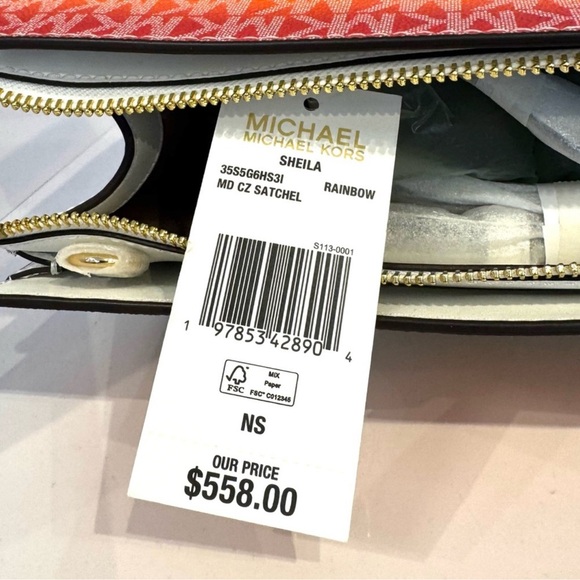 Michael Kors Sheila Medium Rainbow Signature Logo Satchel Bag Rainbow - Picture 10 of 10